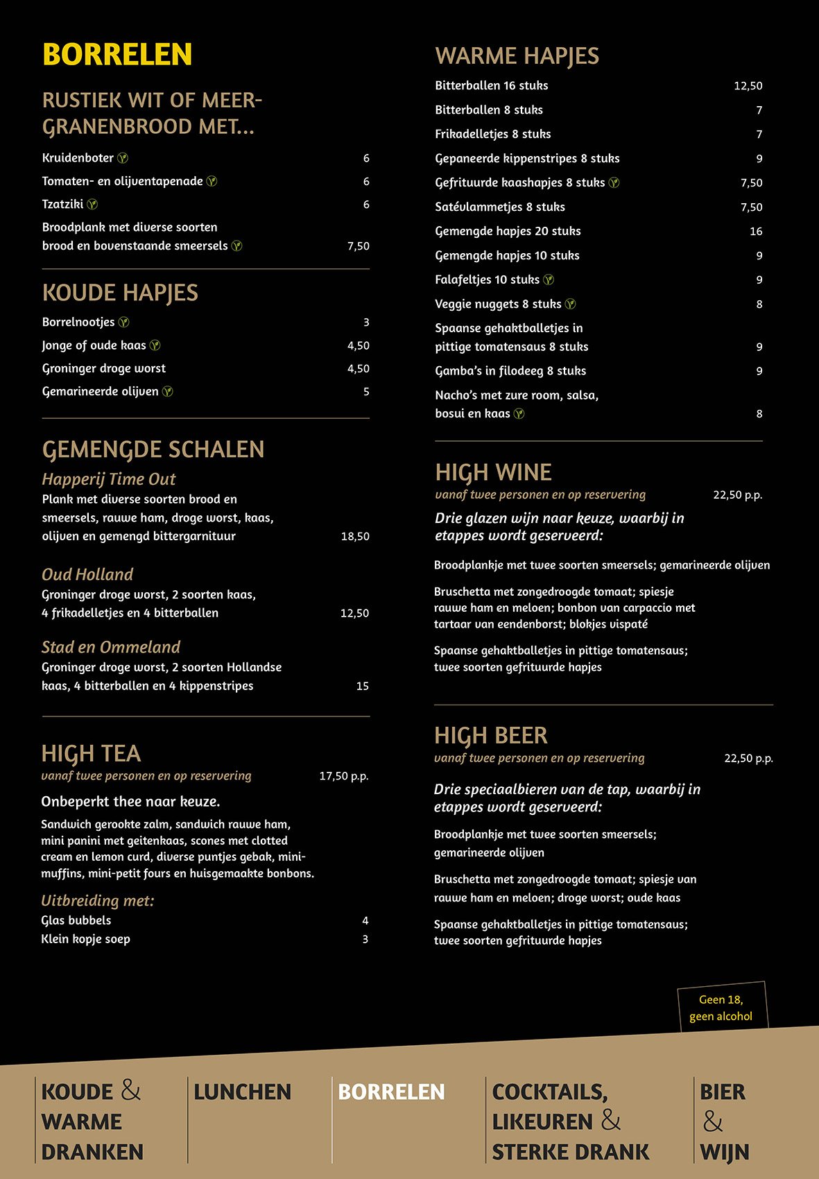 menukaart borrelen grand cafe grafisch ontwerp